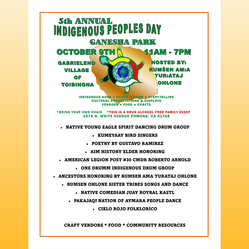 Join NW2C at the 5th Annual Indigenous People's Day at Ganesha Park in Pomona, CA tomorrow (Sunday, Oct. 9th). Thank you to RUMŠEN AM:A TUR:ATAJ OHLONE NATION for letting us be a part of your amazing event!
.#nativeways2college #nw2c #nw2cla #pomona #indigenouspeoplesday #idp2022
