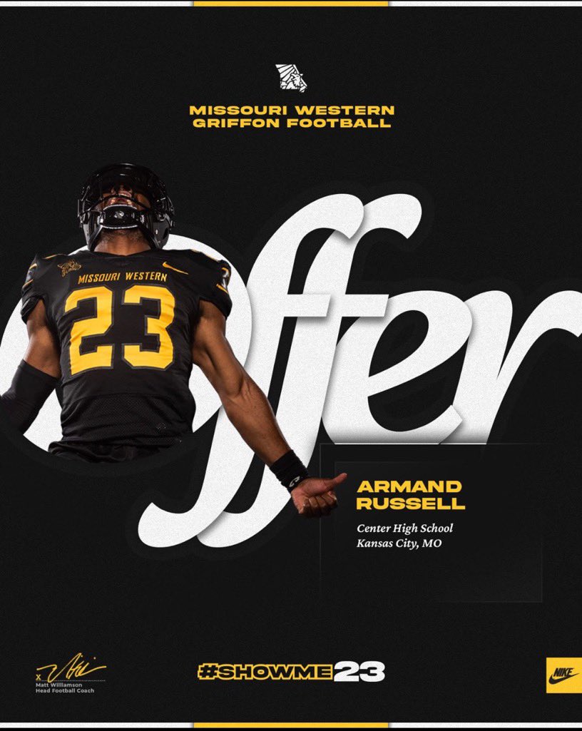 After a great talk and game day visit, I’m blessed to receive another offer from <a href="/MWSU_Football/">Missouri Western Football</a> 💛🖤<a href="/Coach5000Watts/">Ryan Watts</a> <a href="/CoachDaveBrown/">Dave Brown</a> <a href="/CHSJACKETPRIDE/">KC Center Yellowjacket Football</a> <a href="/CHSAthletics58/">CHS Athletics</a>