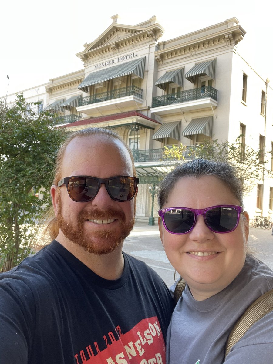 DrRobsHair's tweet photo. I was so freaked out. Rob took me and Lydia to stay at the haunted Menger Hotel. Hoping the undead don’t have a redhead fetish. #HelpMe https://t.co/cHArIcA8eO