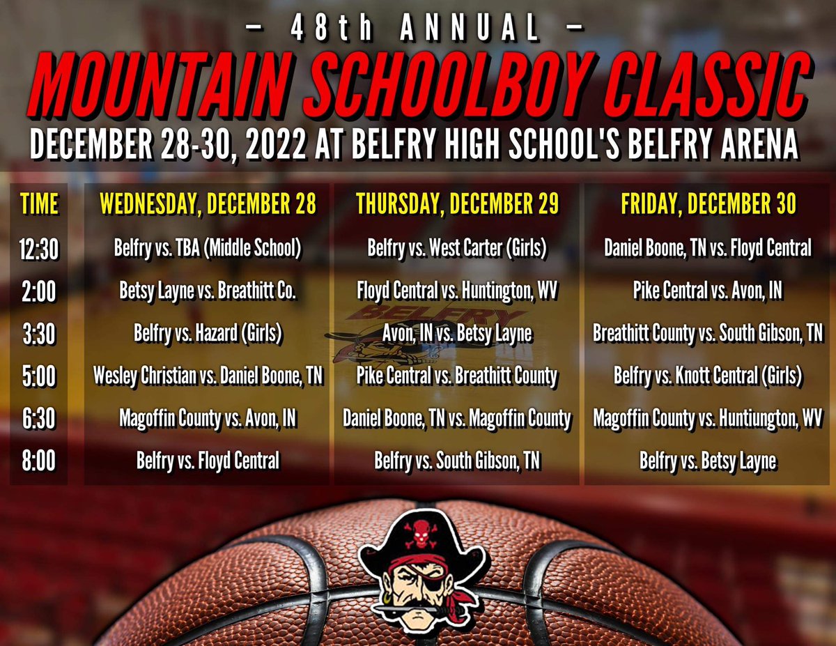 Belfry Basketball (@bhsbasketball1) on Twitter photo OFFICIAL RELEASE: 
The 2022 Mountain Schoolboy Classic schedule is officially released to the public! We are excited for the Classic this season!!! OFFICIAL RELEASE: 
The 2022 Mountain Schoolboy Classic schedule is officially released to the public! We are excited for the Classic this season!!!