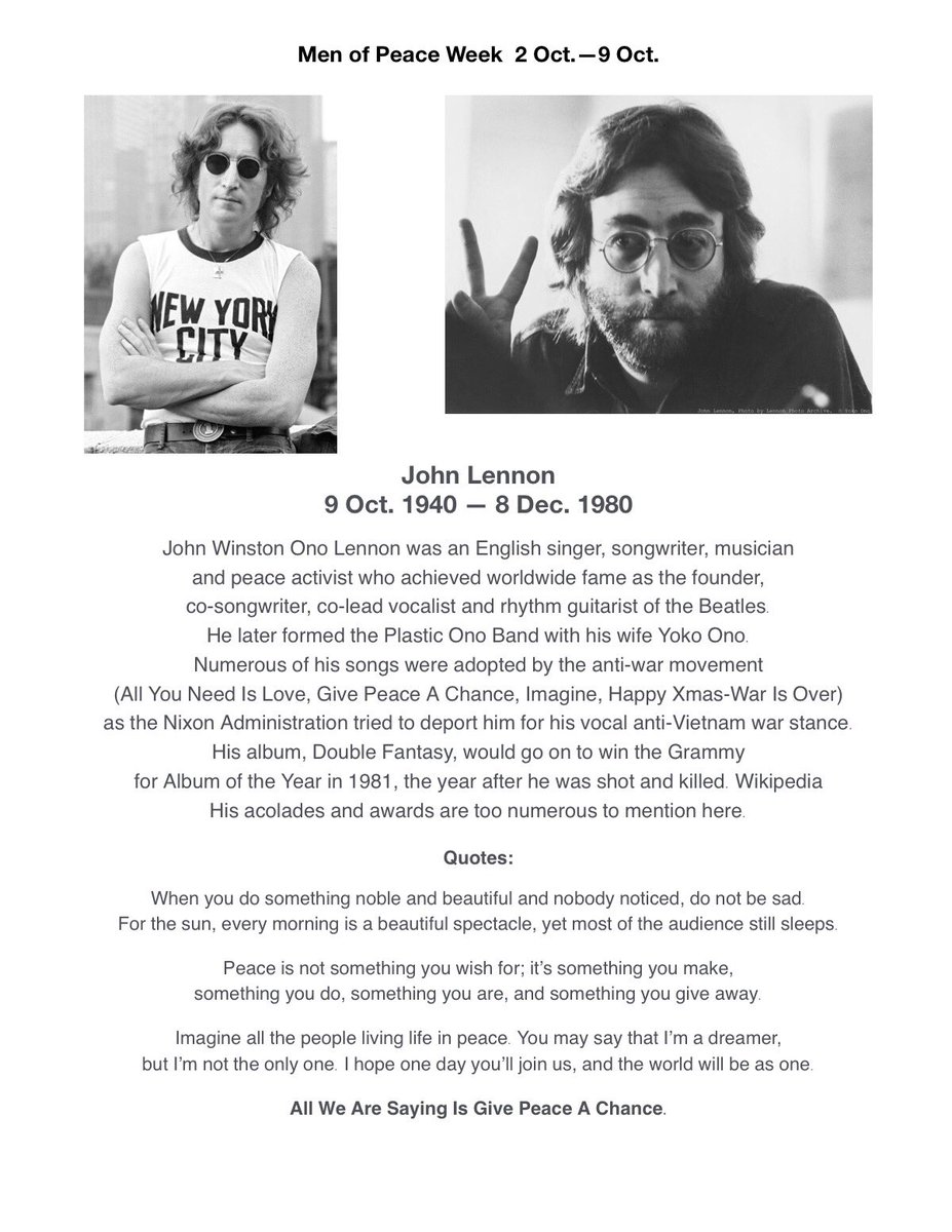 chalk4peace's tweet photo. October 9th is John Lennon’s birthday. Play his music Sunday. https://t.co/sXyfdQSJ53