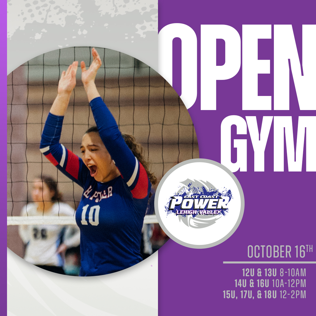 Hey Lehigh Valley! Join us for an open gym October 16th!

Register at ecpowervolleyball.com