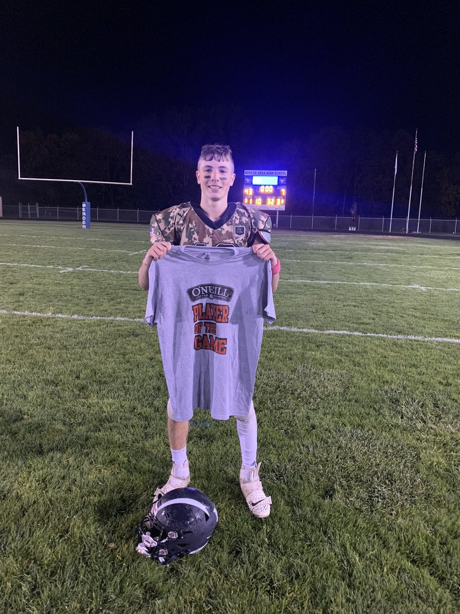 BobGreenburg's tweet photo. Another big night for Mercer’s Daemyin Mattocks!! 13 carries for 111 yards, 4 TD and an interception to take home the @ONeill_Coffee POG T!! https://t.co/OJzZF8aZIa