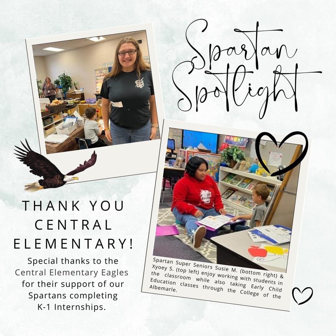 Our Spartans are spreading their wings and soaring to new heights with engaging classroom experiences at Central Elementary School. #jpkspartans #spartanfamily #internship #enrollenlistemploy #gratitude #sayingthanks #currituckk12