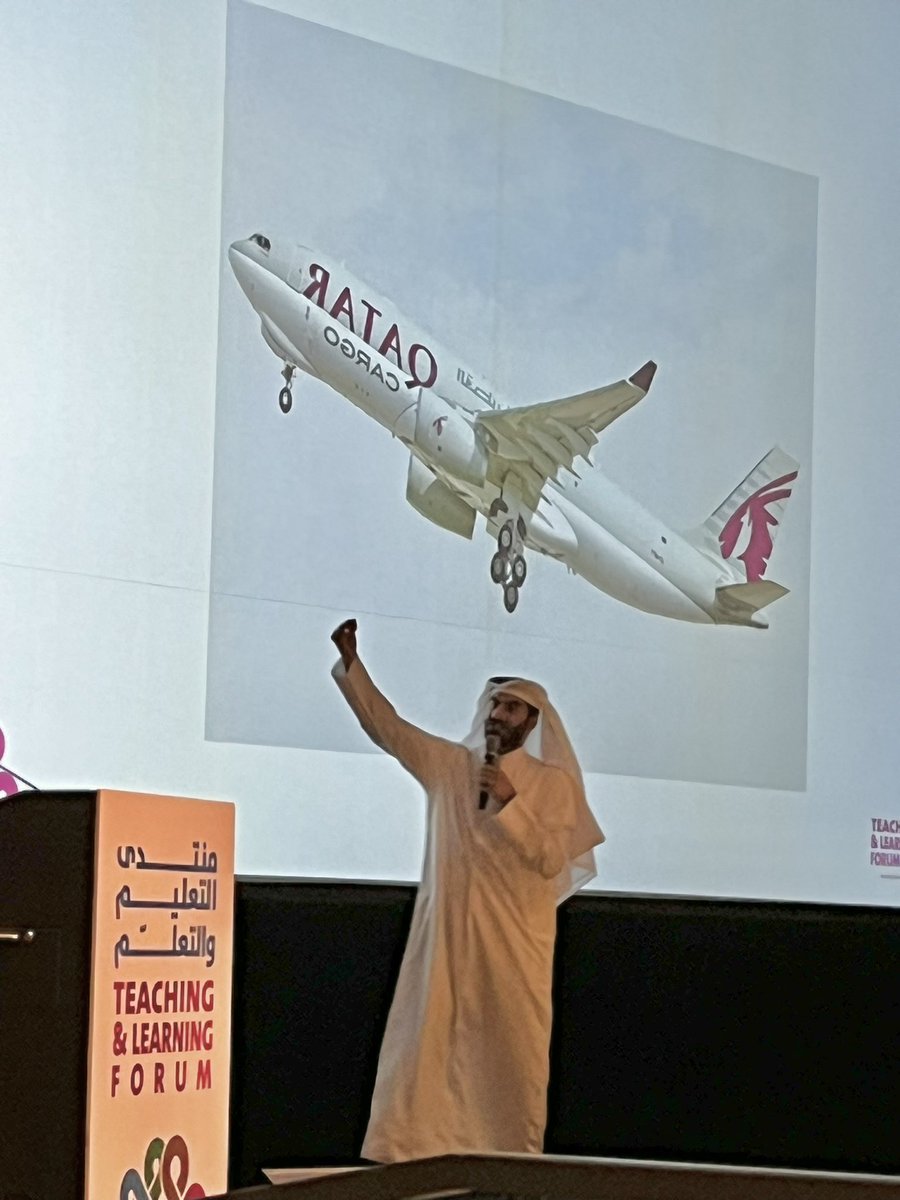 JoannaMoe's tweet photo. Privileged to see a wonderfully entertaining and thoughtful keynote by Dr. Abdul Rahman Al Harami @EDI_QF #teachingandlearningforum https://t.co/MQ9RySxXUl
