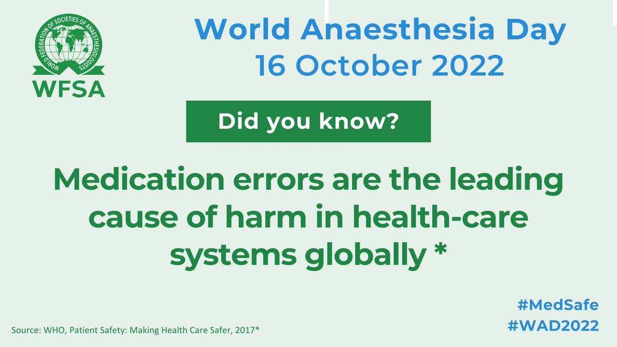 Tell us what you do to ensure you are #MedSafe. 
On 16 Oct World Anaesthesia Day #WAD2022  is celebrating #anaesthesia's role in improving medication safety. 
Join the campaign at - bit.ly/3fUdDS7