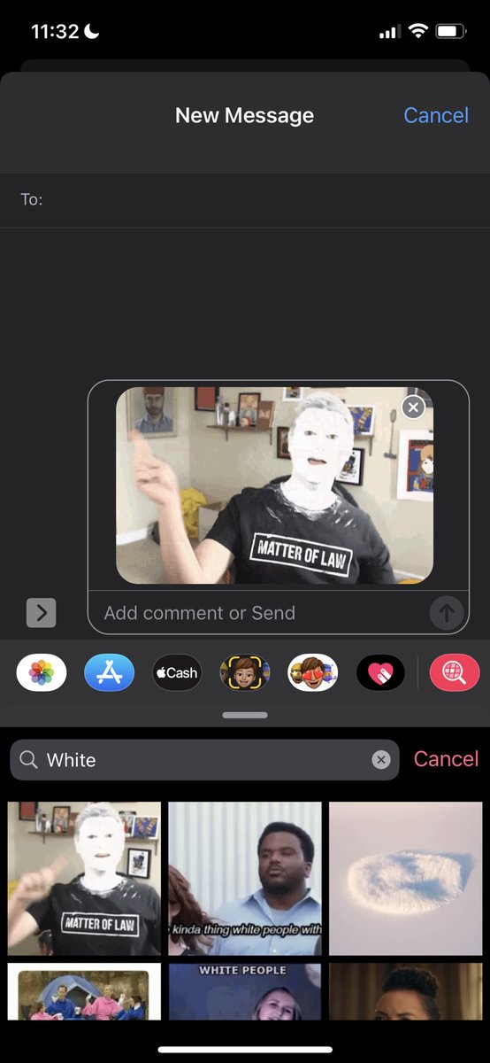 Chris__Cheeks's tweet photo. @h3h3productions  @theh3podcast  just checked Apple gif images for “white.” First result: https://t.co/QbD9tZzGLX