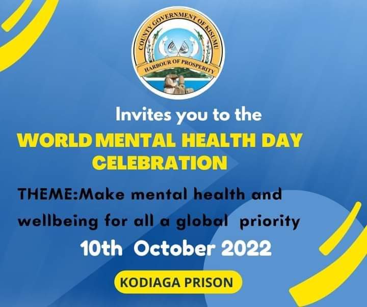 KisumuOf's tweet photo. Join us tomorrow as from 9AM as we commemorate World Mental Health Day, 2022.
#mentalhealthmatters 
#mentalhealth 
@TinadaOrg @Oayouthkenya @pamoja_cbo @NACADAKenya @NyalendaSJC @ChadalaGroup @SrhrUhc https://t.co/9mJYLmdmm2
