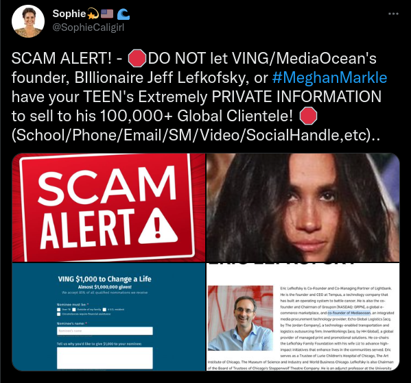 SophieCaligirl's tweet photo. @YahooEnt DON'T let our TEENs get Markled in Meghan & Harry's newest greedy SCAM! #AdiosArchewell #BackoffVing https://t.co/0NXsxXFw32
