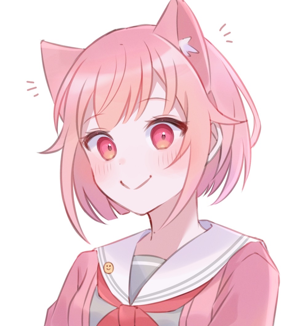 1girl animal ears pink hair solo white background smile cat ears  illustration images