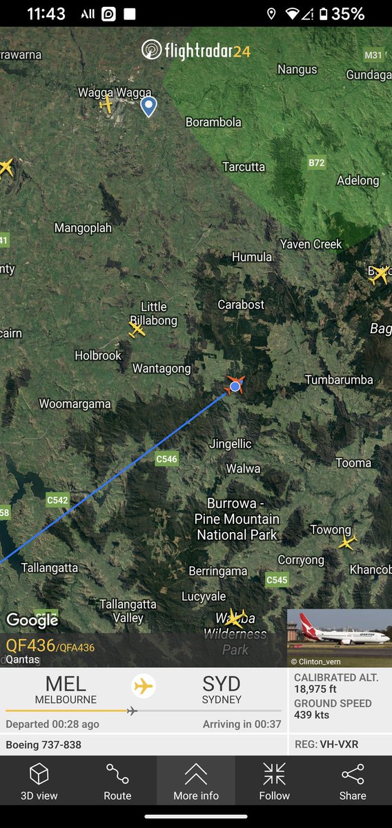 raklink99's tweet photo. Great getting onboard the Qantas sightseeing flight this am Melb to Syd. QF436 sat just under 20,000 feet for the trip. Flights behind/infront of us were at standard 39,000'. Weather ceiling perfect. Never have a chance on de-board to ask the captain why. 
#Qantas #sightseeing https://t.co/8TZPlYhe7G