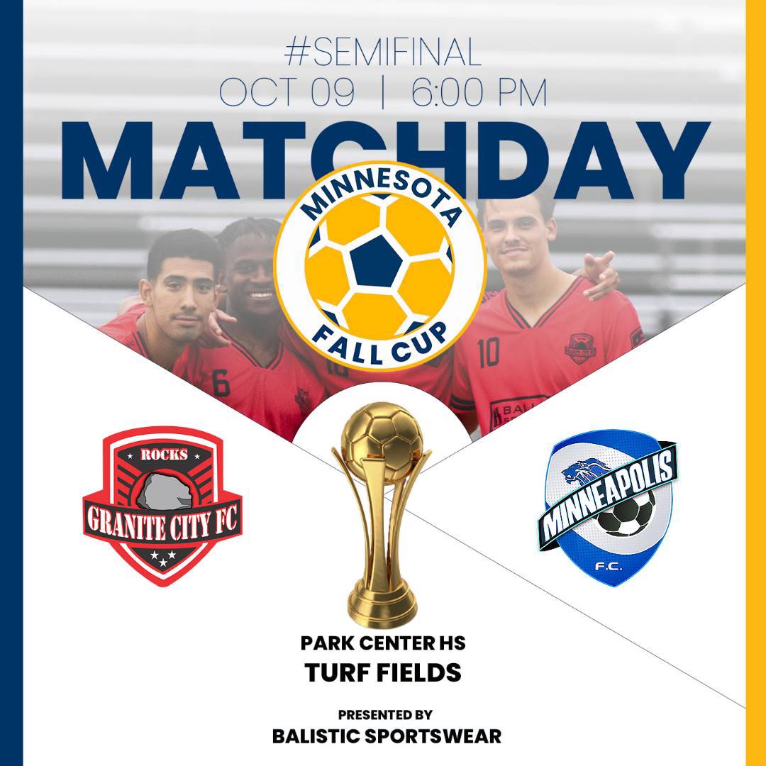 ⚽️ Next Fixture! 
🏆 MN Fall Cup Semifinal 
🆚 FC Minneapolis 
📍 Park Center HS
⏱ 6:00 pm CST
#WeAreRocks #mnfallcup2022