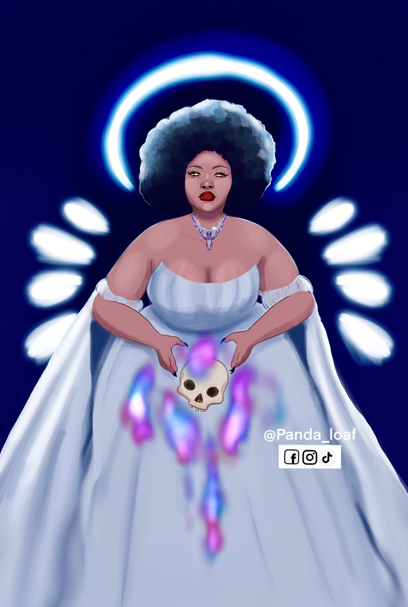 Death Angel 
May go back and play with some things but done for now.

I never brag but crap I’m impressed with myself today.
Everytime I think I can’t get any better, bam.
🐼🍞

#deathangel #blackart #deathssweetembrace #digitalart #drawtober #inktober #blackwoman #blackwomanart