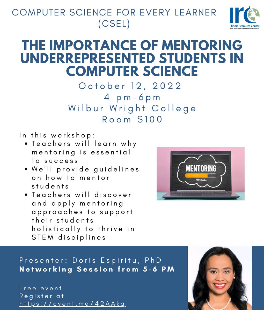 tayGraf's tweet photo. Join Computer Science for Every Learner (CSEL) &amp; Doris Espiritu, PhD Tuesday! Don't miss this FREE PD (Oct 12), tailored to support ALL PreK-12 teachers with integrating elements of CS! CS is proven to increase academic success for ALL students. Register https://t.co/sTOmBfB2a7 https://t.co/TrKhva3mh3