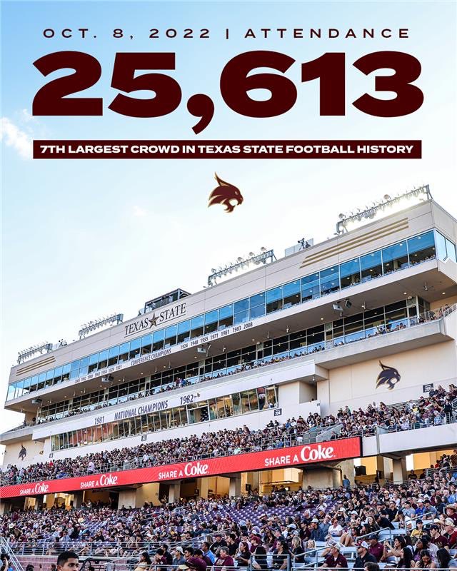 TxStateBobcats's tweet photo. Y’all really showed up and showed out tonight!!! Bobcats packed the Wack!

UNDEFEATED at home! 🙌🙌

#EatEmUp | @TXSTATEFOOTBALL https://t.co/Dyiq76IpQy