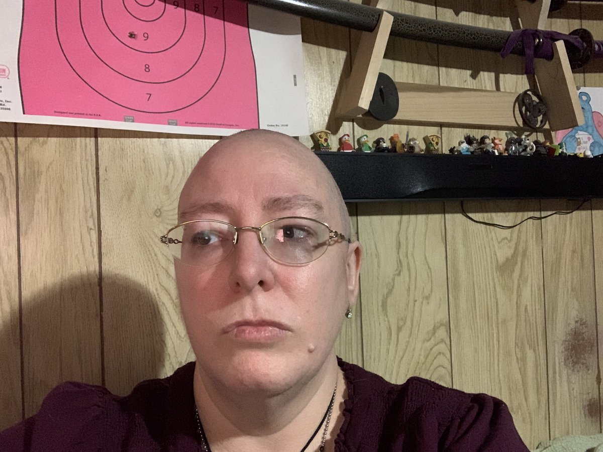 author_webb's tweet photo. It’s all gone and I cried during the whole process. My wonderful husband shaved his as well. I anticipate a few more days of feeling hideous after losing my waist length red hair. Too much time away from work on FMLA. Find myself crying and praying. https://t.co/PLe3OBeN1U https://t.co/vVmWDgfhsd