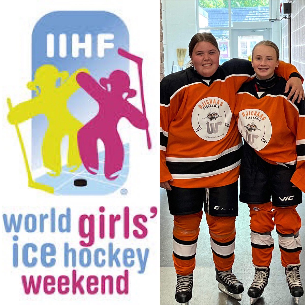 We celebrated World Girls Ice Hockey Weekend #WGIHW while continuing our Spirit of Community event recognizing Truth & Reconciliation in Canada & our Communities 🟠🏒 Our girls sported commemorative orange jerseys featuring the Ojichaag Yindaawin Spirit of Community Logo 🧡🏒🟠