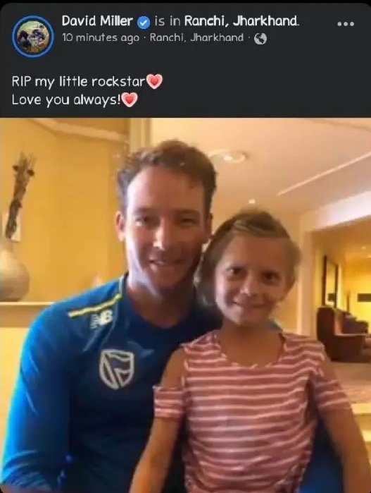 asif_writes's tweet photo. Life is so cruel sometimes. First Asif Ali and now David Miller, both ferocious hitters of cricket ball have been hit by the reality of life. Stay strong Champs.
She was suffering from  cancer 
#DavidMiller https://t.co/6zCa0fXdYY
