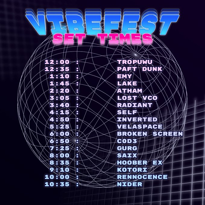 VIBEFEST22's tweet photo. VIBEFEST VOLUME 3

OCTOBER 15TH

we have a full artist list for you all now! Go follow our awesome artists below and we'll see you on the dancefloor next week! https://t.co/JEDj7YtY01