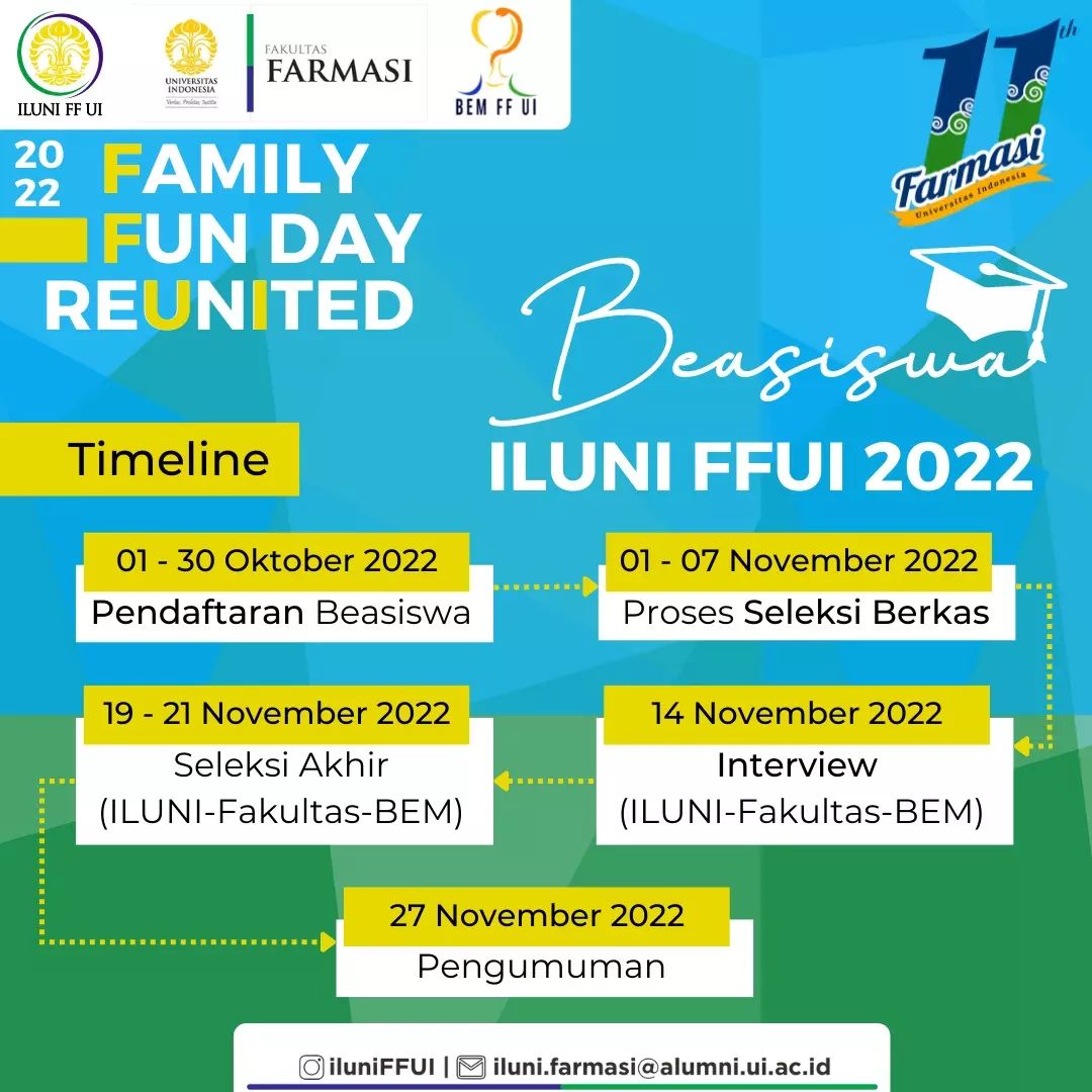 ffui_official's tweet photo. [BEASISWA ILUNI FF UI]

Telah dibuka pendaftaran Beasiswa ILUNI FF UI 2022 untuk mahasiswa aktif jenjang Sarjana (S1) dan Apoteker (S1 FF UI).

Kriteria umum:
1. Mahasiswa aktif
2. IPK min 3.00
3. Belum menerima beasiswa dari lembaga lain (...) https://t.co/O6scREPXXS