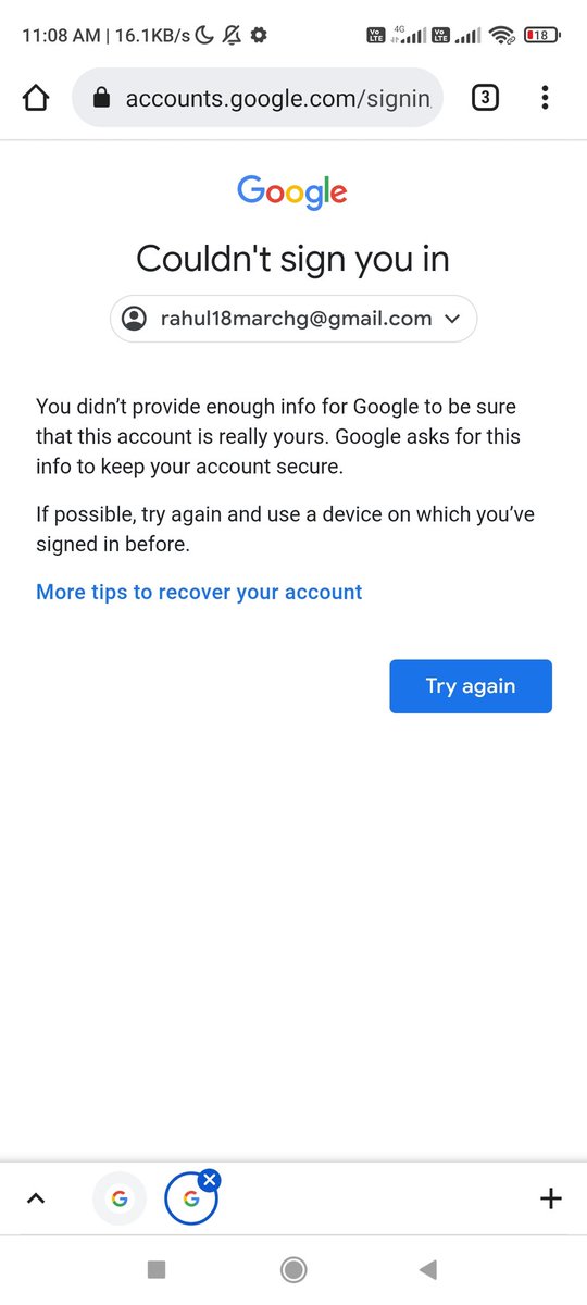 RohitsainiG's tweet photo. This interface is coming when you click on Forget Password.  So how can I change the password? @Google @gmail @YouTube @YouTubeIndia @GoogleIndia https://t.co/xHXRQsgZH0