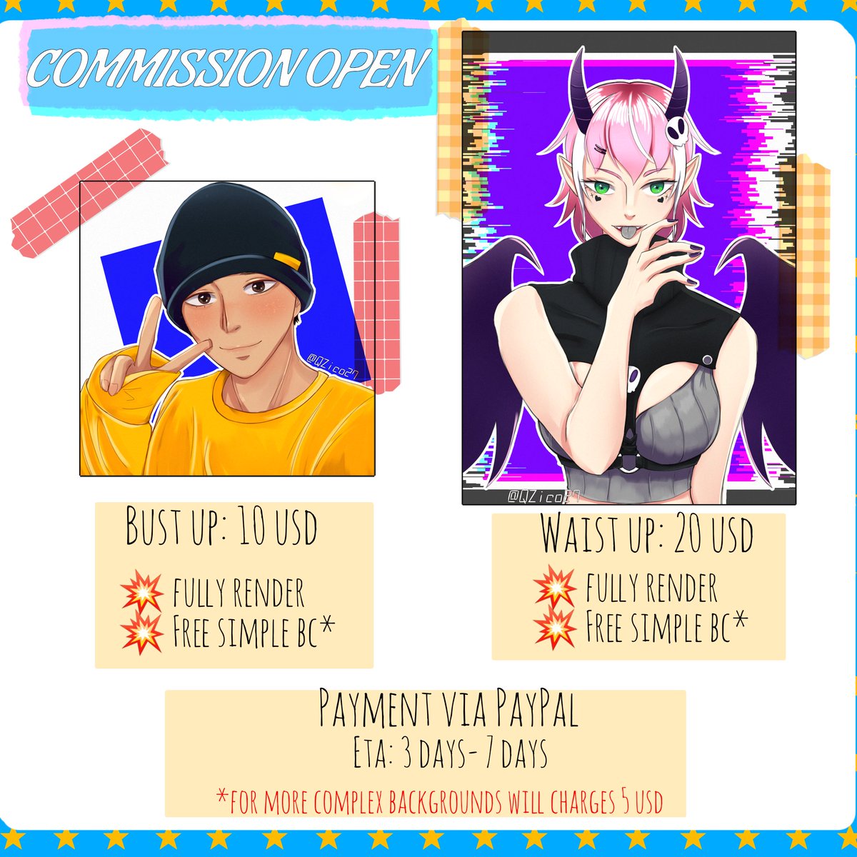 Qzico27's tweet photo. 📌Commission Open🌟
If you're interested in commissioning me, send me a DM!!
Eta: 3days -5 days
💥Payment via PayPal only!!
💥The drawing come with the artist signature!!
Please ask me if you have any further questions😊👍🏻 https://t.co/lquBvRB3zw
