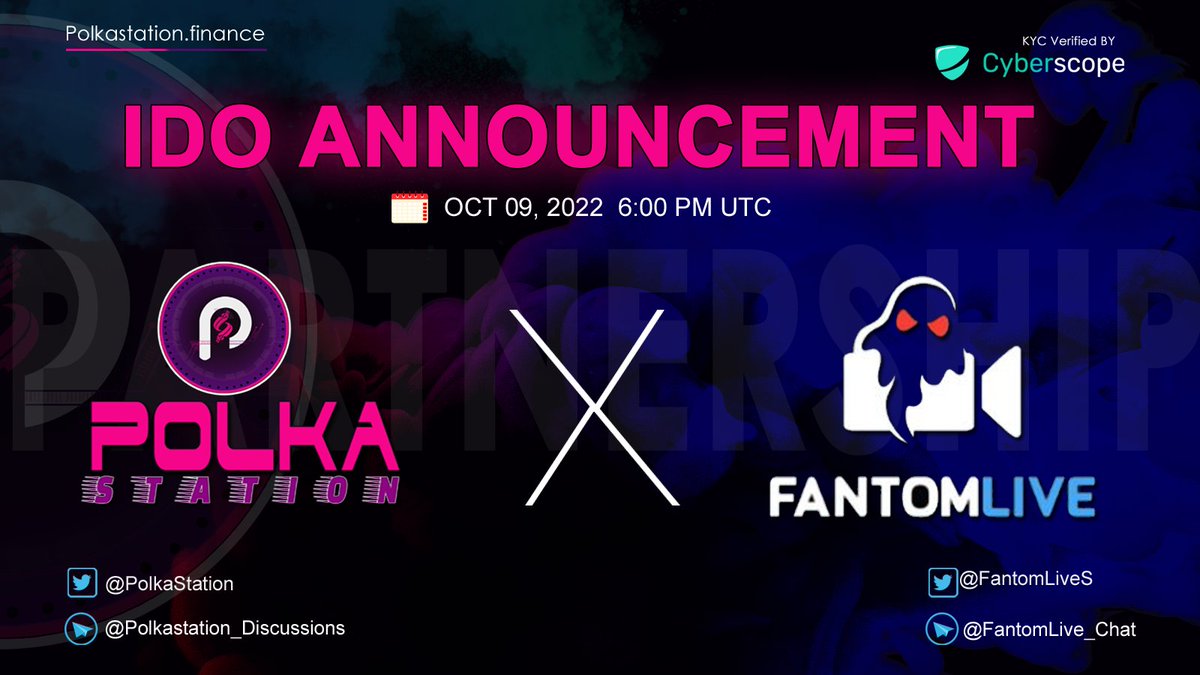 $POLKAS #IDO ON <a href="/FantomLiveS/">FTL</a> 🚀

We are thrilled to announce that $POLKAS token will be launched on FantomLive 🤩

🔹Sale Start: OCT 09  6PM UTC
🔹Sale End:   OCT 09  6PM UTC
🔹Public Price: $0.0125
🔹Link Pool: app.fantomlive.finance/fanlaunch/laun…

#POLKAS #POLKASTATION #FantomLive