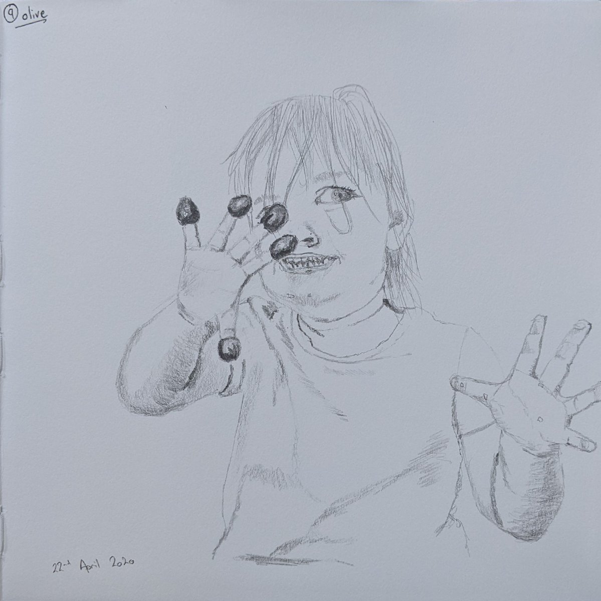 Day 9 of #artober2022 from <a href="/Art_Gis/">Art GIS</a> is olive. For most of her life, you could stick my youngest in front of a bowl of olives and they'd be gone in moments. Still don't like drawing people