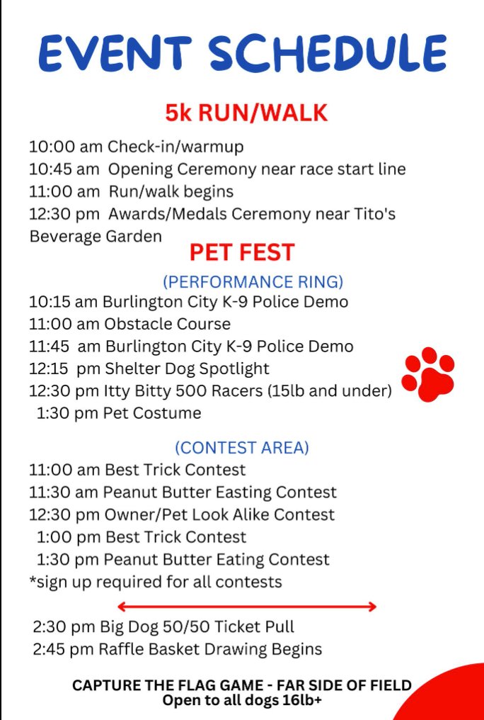 Schedule for tomorrow's Paw Prints Pet Fest