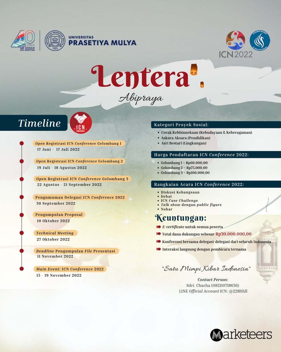 the_marketeers's tweet photo. Halo pemuda/i Indonesia! Pendaftaran gelombang 2 ICN Conference 2022 telah dibuka loh. Yuk bawa perubahan bagi Indonesia dengan mendaftarkan diri kalian melalui
https://t.co/yWbAz0dISW. Untuk info lebih lanjut cek IG @icn_id

#EventsOfStudentBoard #StudentBoard2022 #ICN https://t.co/Slt6tyBI1X