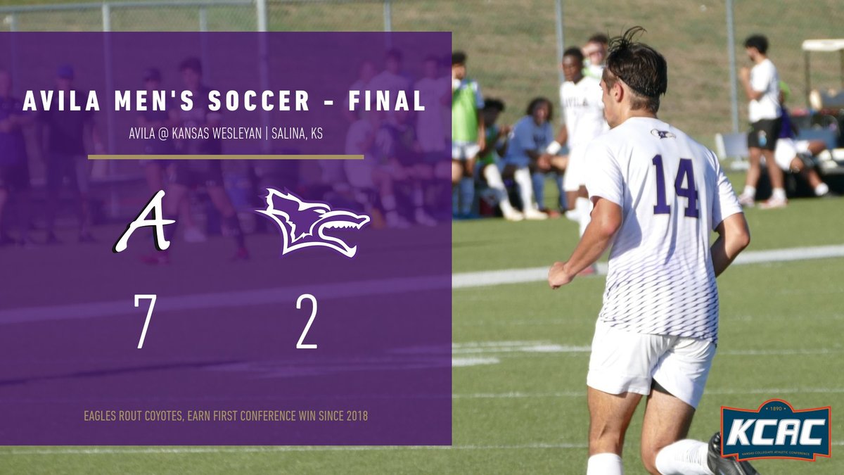 Avila_Athletics's tweet photo. History in Salina.

Robbie Davies scores twice. 
Brennan Ortega scores and adds two assists. 
Jon Fager earns his first victory as an Eagle.

And @eagles_soc has its first KCAC victory since 2018 with a 7-2 rout of Kansas Wesleyan!

#EagleEmpire #KCACScores https://t.co/MQgn6v5g23