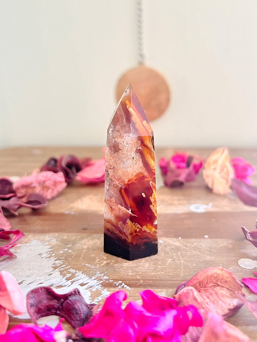 This gorgeous, super unique and high-quality Carnelian x ✨Flower Agate x Pink Amethyst✨ is still available from tonight’s update 🥺 can we find her a home today? VIDEO BELOW! roseandquartz.com comes with an info cutout + a gift!🤍✨