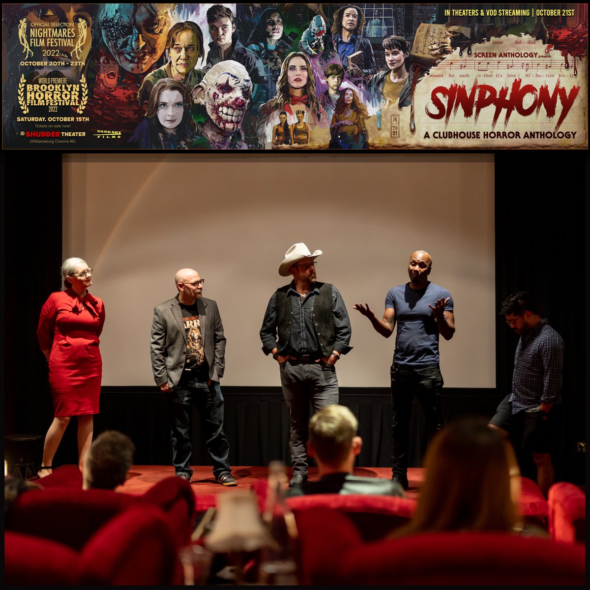 JasonRagosta's tweet photo. Had such a blast at our @sinphony_film event on Thursday! A massive thanks to @Sebbazile , #MichaelGalvan , #DanielaSapkar , @darkskyfilms , and @clubhouse for organizing the event. photo credit: #CharlesBenoit thank you @StevenCuoco !! #sinphonyhorroranthology #indiehorror https://t.co/nxZY3rwn5q