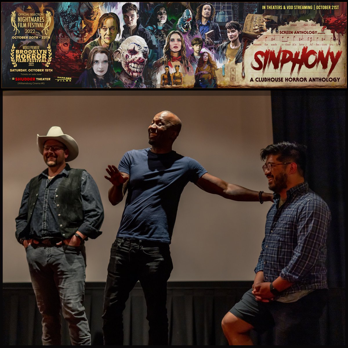 JasonRagosta's tweet photo. Had such a blast at our @sinphony_film event on Thursday! A massive thanks to @Sebbazile , #MichaelGalvan , #DanielaSapkar , @darkskyfilms , and @clubhouse for organizing the event. photo credit: #CharlesBenoit thank you @StevenCuoco !! #sinphonyhorroranthology #indiehorror https://t.co/nxZY3rwn5q
