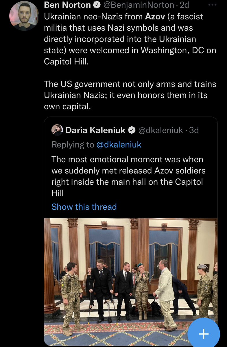 JailletAlain's tweet photo. "The year 2022. Month of October. 

#Twitter &amp; #Facebook allows for Ukrainian #Nazis to fundraise. Stanford is hosting Nazis for fundraising. Congress is inviting Nazis &amp; the #NYT after smearing a Palestinian Congresswomen is celebrating Nazis." @MTatersalad https://t.co/FbCFYEsHsc