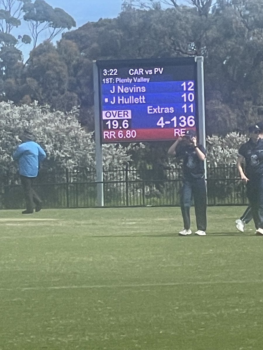 End of the innings ⁦<a href="/PVCCBats/">Plenty Valley CC</a>⁩ ⁦<a href="/CarltonCCScores/">Carlton Cricket Club</a>⁩ ⁦<a href="/vicpremcricket/">Vic Premier Cricket</a>⁩