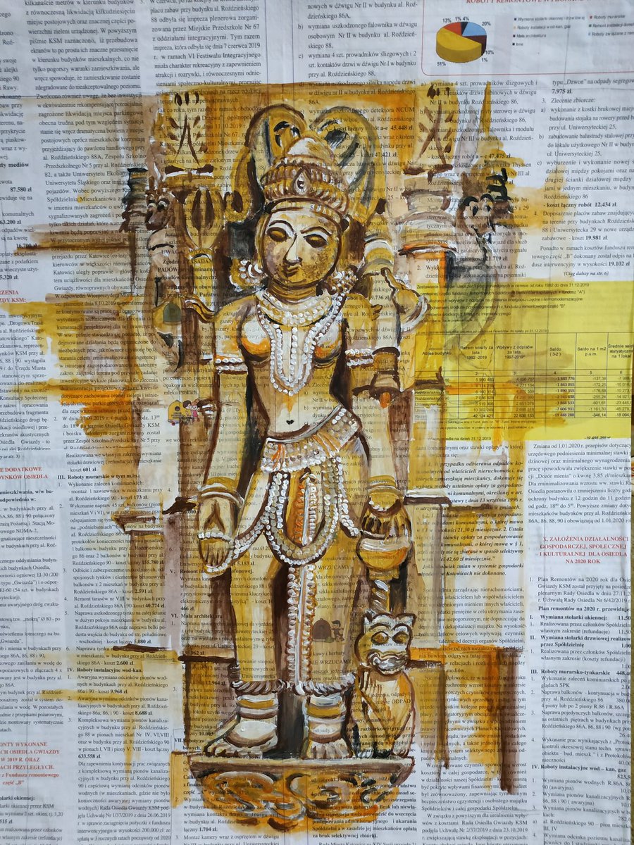 Good morning 🌹
Painting on News Paper ( Sculpture of Jain temple Jaipur)
Indian International Artist from Poland 🌹🌹