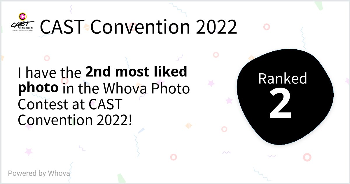 Ladie_K's tweet photo. Super excited to be #2 in the photo contest at CAST Convention 2022! #CASTCON2022 #CASTConvention @castconvention - via #Whova event app https://t.co/kOMvFzMMpG