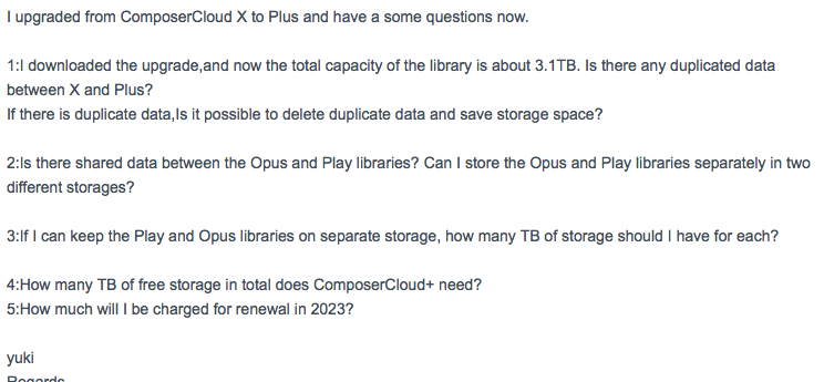 YUKIDUCK01's tweet image. #EastWest の #ComposerCloud を長年使われてる皆様、XからPlusにアプグレしたらライブラリ容量含め(￣◇￣;)な事態に。サポートに問い合わせたところ第一弾返信きました。料金事態もしかしたらセール毎に更新すると安くなるかもしれない。ずっとXで380ドル払ってた俺って・・
cdn.livechat-files.com/api/file/lc/at…