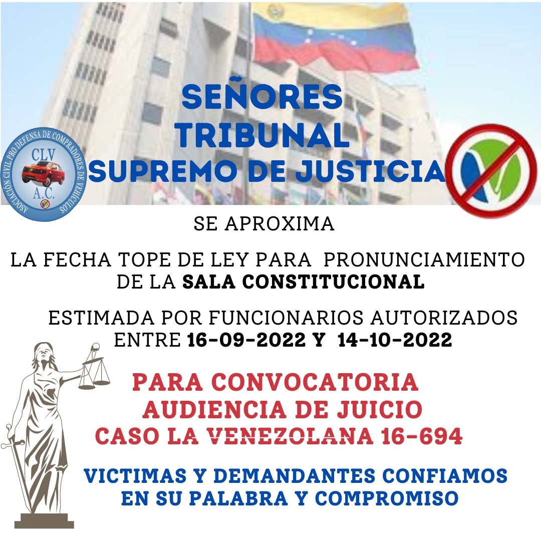 afectadosclv's tweet photo. En nuestra última reunión de fecha 04-08-2022, Funcionarios autorizados por el despacho de la Magistrada notificaron que la Sala se pronunciaría al término del receso Judicial, osea a partir del 16-09-2022, como fecha tope para llamado a Audiencia el 14-10-2022,hoy sin noticias https://t.co/aEhwvRJXy1