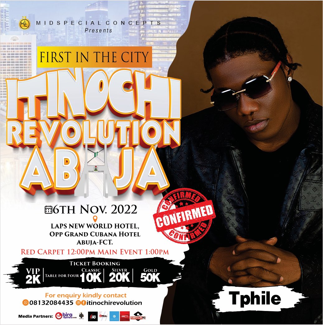 Midspecial1's tweet photo. Confirmed β
The big stage is getting set!!!!!
Guest Artist: @Tphile_
All the way from Lagos to Abuja, @Tphile_ will be live with us #itinochirevolution
Go grab your ticket, itβs gonna be lit π₯
#proudlyanebira #ebiratao #e2dworld #poloitinochi #abujaevents @EbiraConnect https://t.co/Z9MaxyGvBO