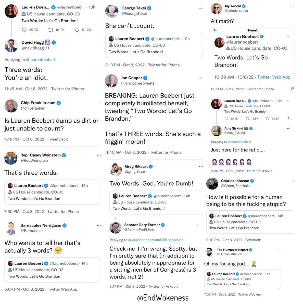 EndWokeness's tweet photo. Here’s a longer compilation of blue-checks accidentally mocking Biden: https://t.co/occdRbErsA