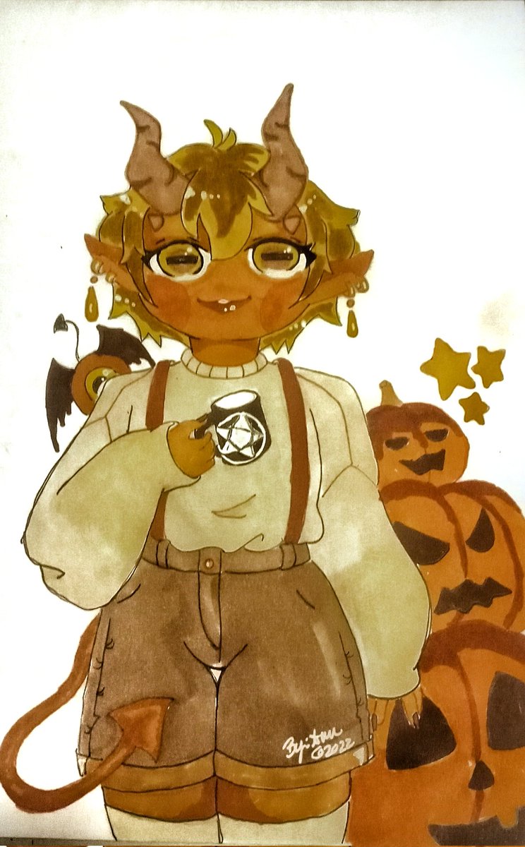 Notwitdashit's tweet photo. Doing Halloween #commissions for 25 full body and color look how cute he is #Halloween #spooky #artwork #marker #Inktober #monster #kawaii #anime https://t.co/RA42aKRX0e