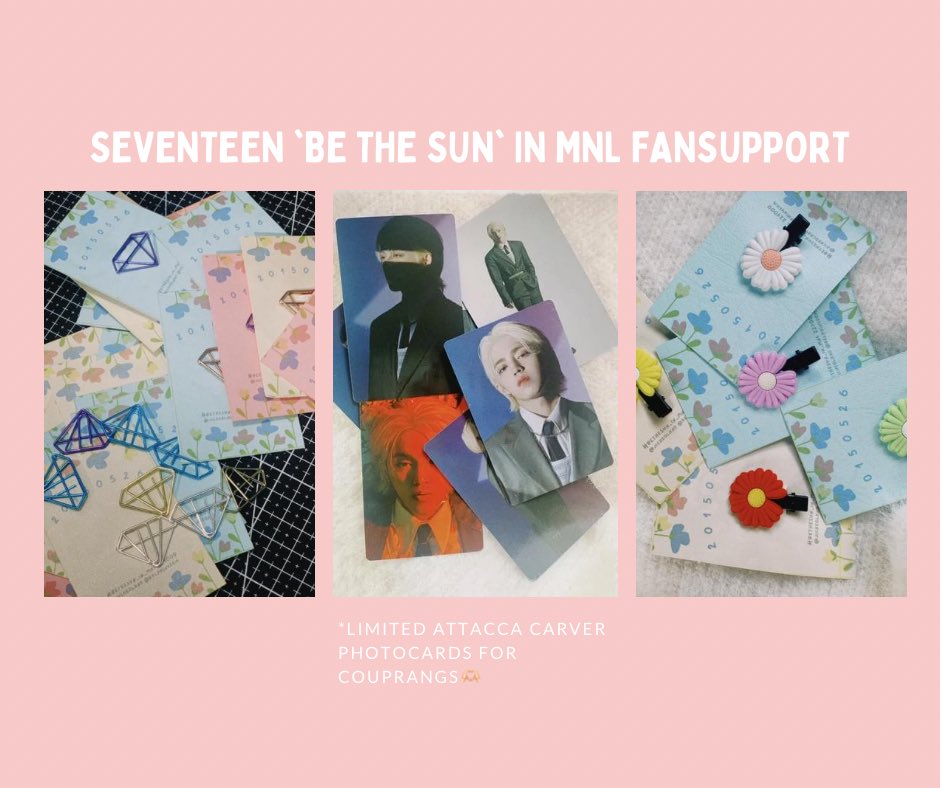 jicheolhao's tweet photo. SVT ‘Be The Sun’ Freebies 🫶🏻 @pledis_17 

FOR CARATS ONLY!!!

Diamond clip &amp; flower that never wilts💖
- rt &amp; like
- will post updates later 
- strictly 1 per person
- no mobbing
- See u later!

with @delphinyeom 

#BeTSinManila #BeTheSuninManila #BeTSinMNL #BeTheSunManila https://t.co/9iZzYWInnk