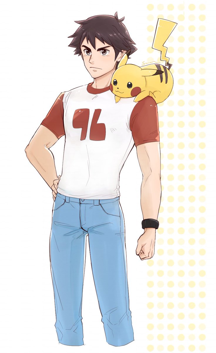 ピカチュウ ,レッド(ポケモン) 「アローラレッドさんとピカチュウ。 」|ふのんのイラスト