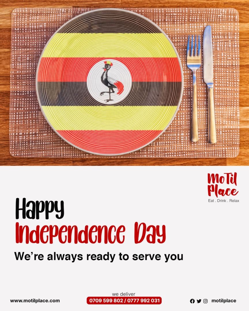 MotilPlace's tweet photo. 60 years and still going strong. Happy Independence day to our motherland. Come let’s celebrate together at Motil Place. 
#UGAt60 #UgandaAt60 #MotilPlace https://t.co/kn86cqff8t