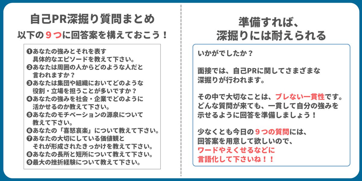 syosyaman1114's tweet photo. 大手８社内定した時に
面接で聞かれた
深掘り質問 10選 https://t.co/GIZPYzKMSV