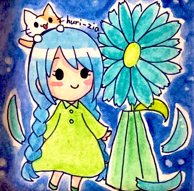 #あなたのあお色の作品を見せてください #オリジナルイラスト #リトルゆきちゃん 