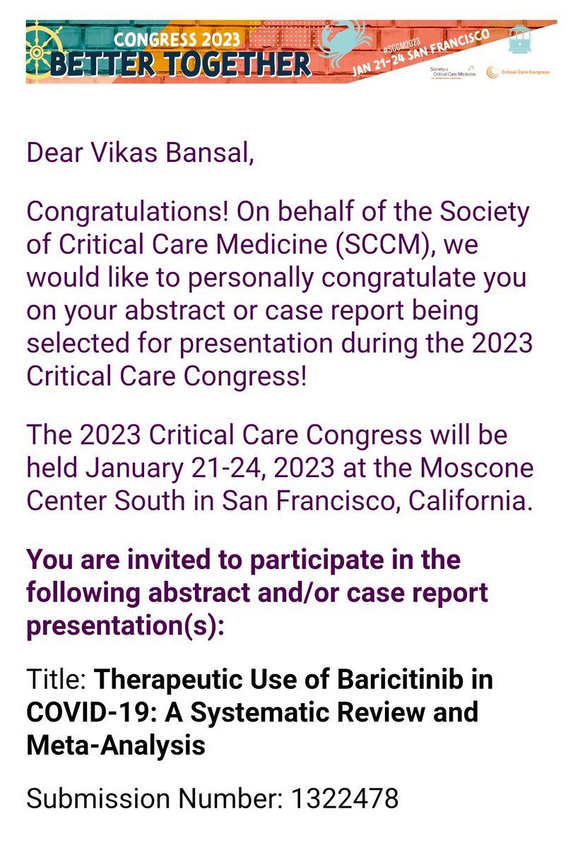 Excited, 4 abstract got accepted for presentation at SCCM critical care congress 2023.
Thank you so much @Dr_SRKashyap @VikasBa23474580 for your guidance and support !
@kinza7_iqbal @AKBanga 

#sccm #criticalcaremedicine