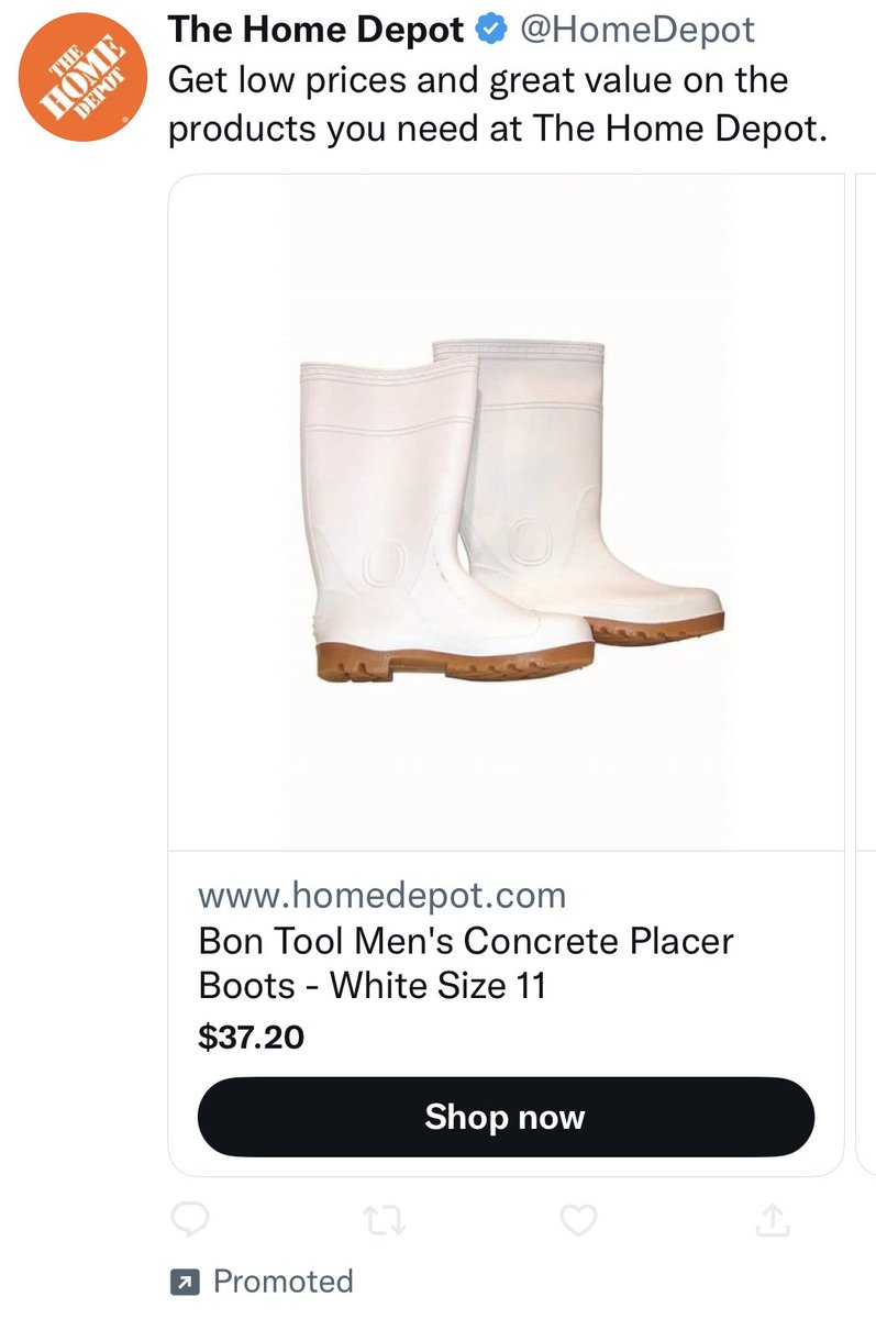 JReinerMD's tweet image. Why does ⁦@HomeDepot⁩ think I might be interested in these boots?